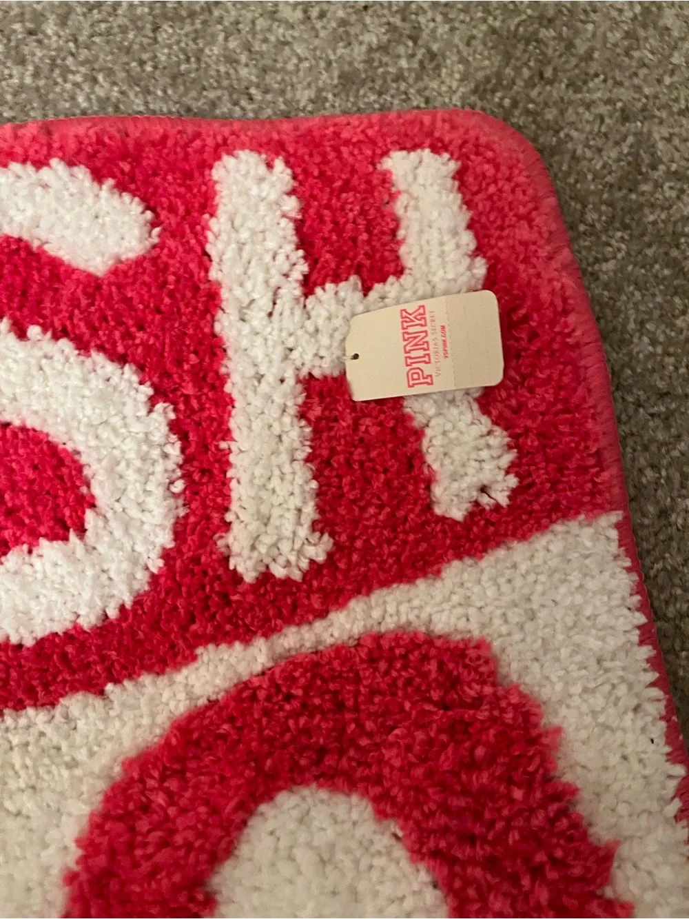 PINK Victoria's Secret Fuchsia and White Tufted Bath Mat
